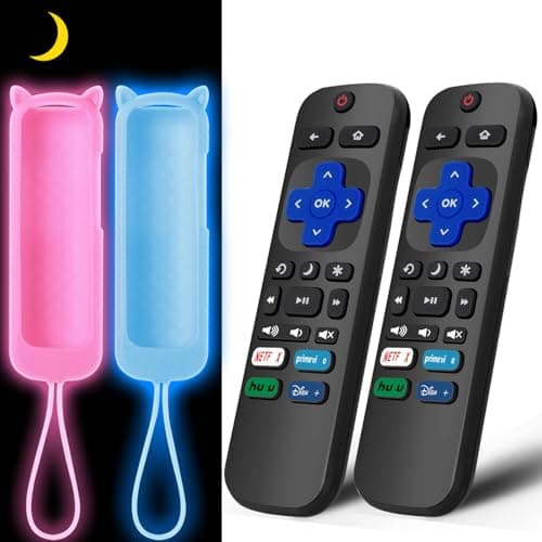 (2+2 Packs) Replacement Remote for Roku TV with Soft Protective Silicone Cover(Glow in The Dark), Universal Remote for TCL Roku/Hisense Roku/Onn Roku/Sharp Roku/Element Roku/Philips Roku Smart TV