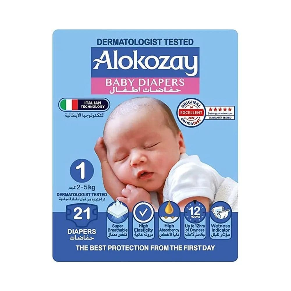 Alokozay Baby Diapers for Size 1, 2-5 Kg, Pack of 21 Pcs