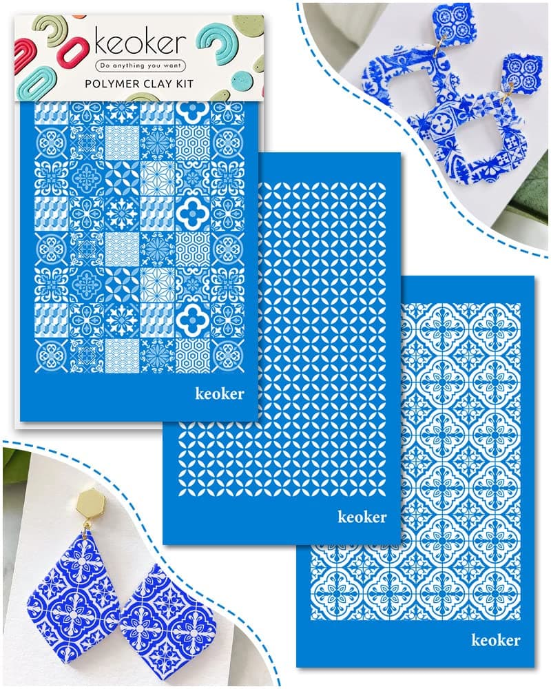 KEOKER Silk Screen Stencils for Polymer Clay 3PCS Tile Pattern Stencils