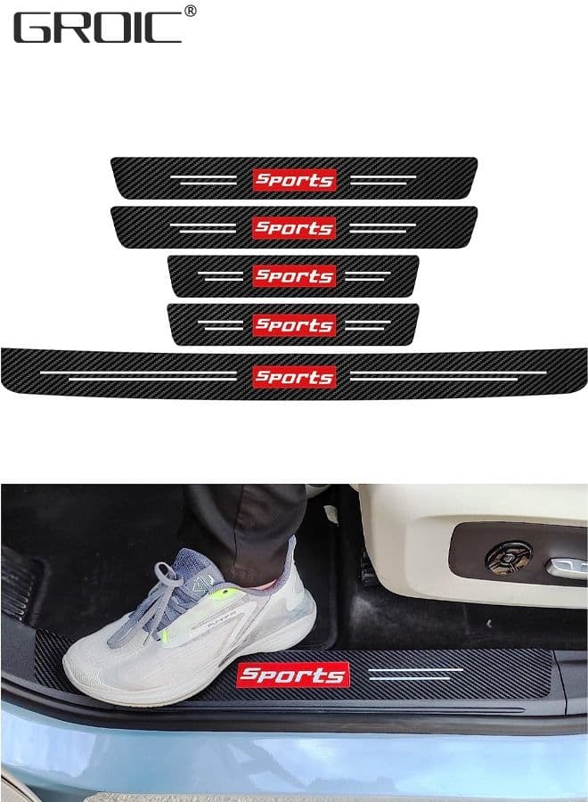 5PCS Car Door Sill Protector Stickers,Carbon Fiber Sport Threshold/Rear Bumper Guard Anti-Scratch Sticker Door Edge Protection Decorate,Interior Accessories Self-Adhesive Anti-Scratch Waterpoor