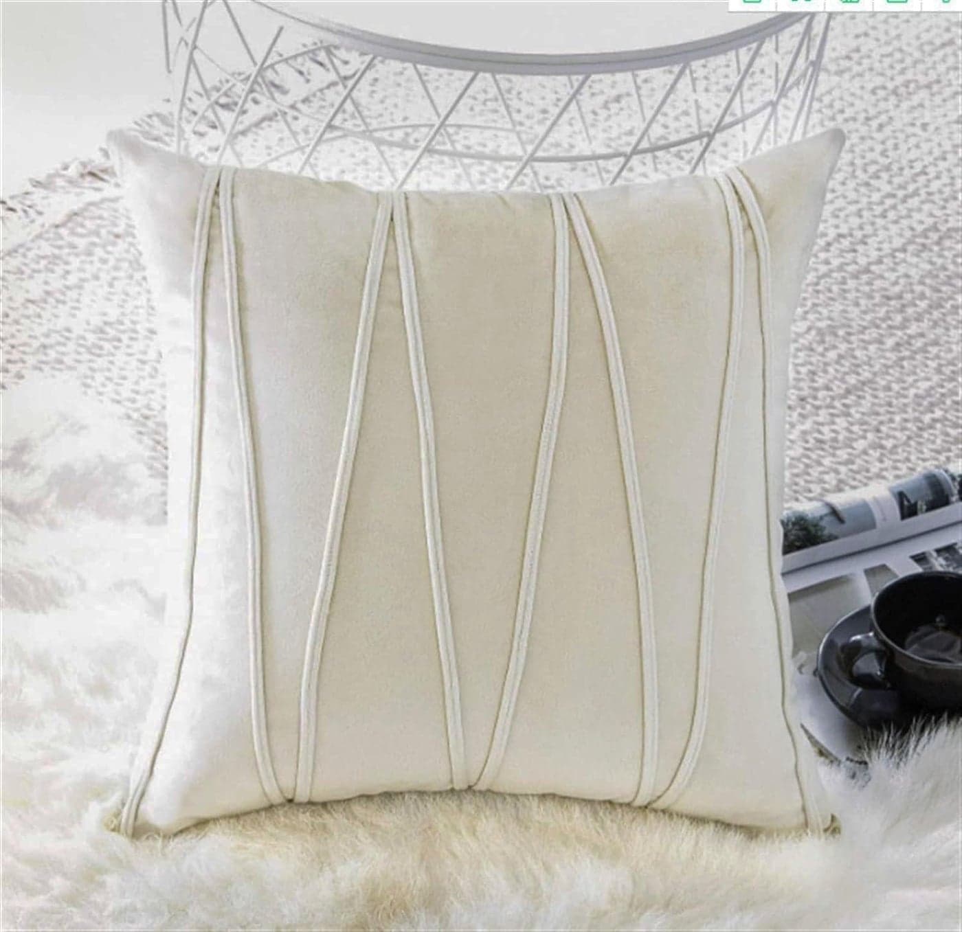 Khooti Velvet Striped Cushion Cover Pack of 1-16" X 16" / 41 X 41 Cm | Cream White | Soft Pillow Covers Cushion Case for Sofa Bedroom Livingroom Chair Car with Zig Zag Pattern | Perfect for Home Decor