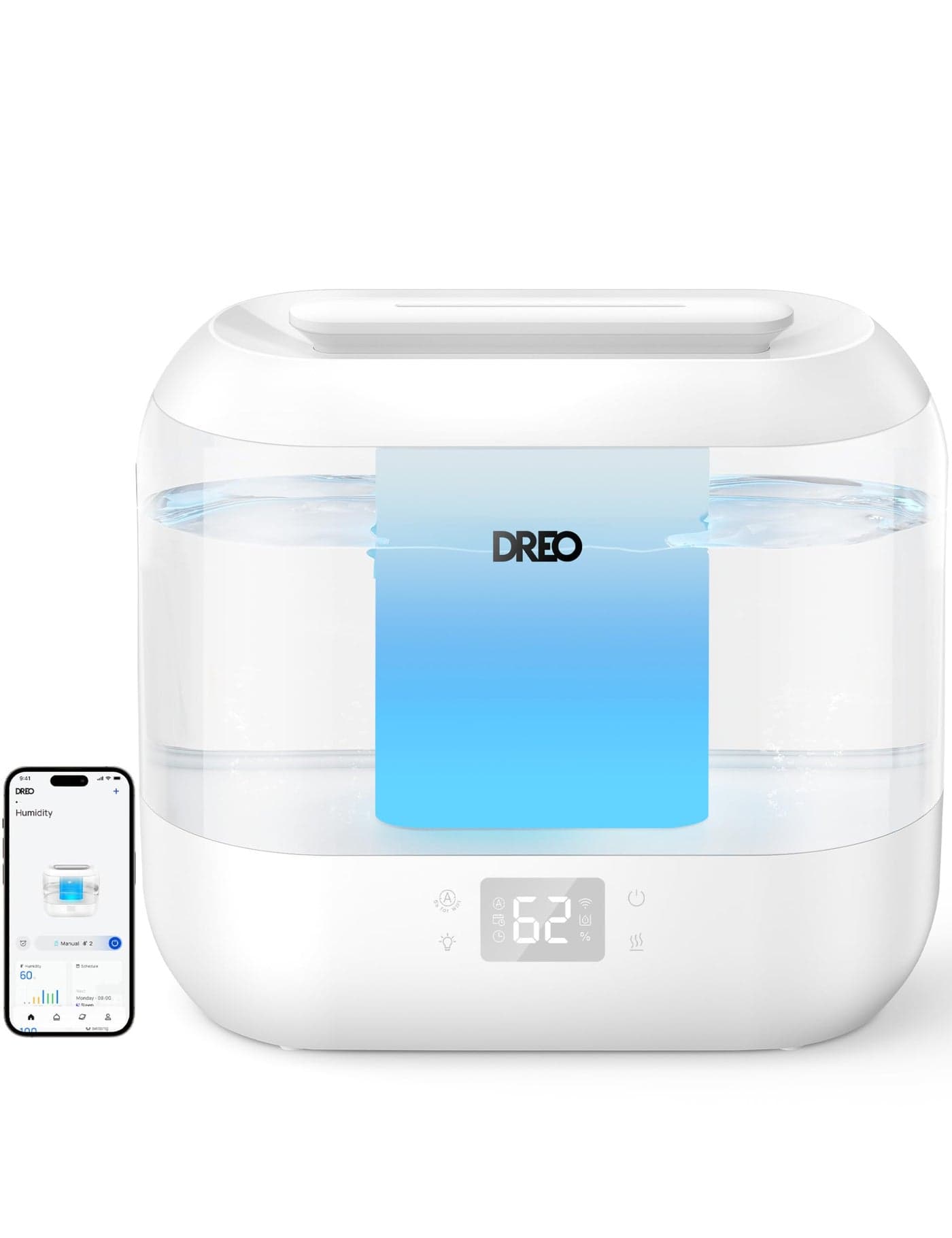 Dreo Smart Humidifier Cool Mist Humidifiers for Bedroom Quiet 4L Top Fill Ultrasonic Humidifiers for Home Office Plant Baby with Nightlight LED Display 36H Runtime APPVoice Control HM311S