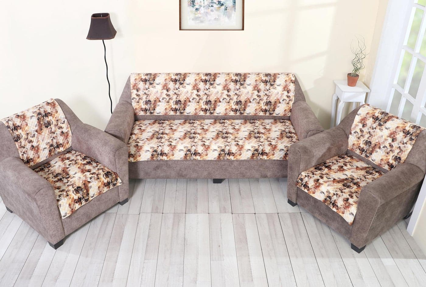 AMAZE ATTIRES Printed Quilted Sofa seat Cover for 5 Seater with Antiskid Backing & Easily Machine Washable Sofa seat Runner for Couch (22 Inches X 22 Inches - 4 Piece, 22 X 68 Inch - 2 Piece) D4