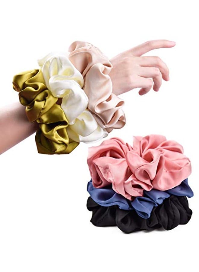 CEELGON Big Real Silk Scrunchies for Women 63Inches Large Scrunchie Satin Oversized Silk Thick Elastic Hair Ties Jumbo Hair Scrunchies 6 Pack BlackWhitePink ChampagneNavyYellow