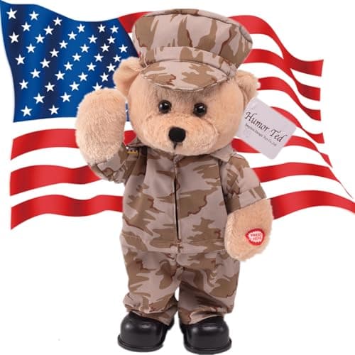 Childrens Idol Military Hero Teddy Bear Stuffed Animals Singing Dancing Teddy Bear Stuffed Animal US Army Theme Music Plush ToysIndependence Day Soldier Memorabilia Gifts for Kids 14Desert Army