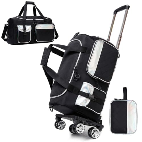 Oruiji Womens Rolling Duffle Bag with Wheels Carry On Duffle Bag with Wheels and Handle Weekender Bag for Women with Shoes Compartment Travel Bag with Toiletry Bag 20 x 11 x 9 Black