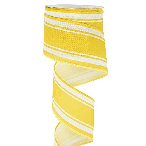 HUIHUANG Yellow Stripe Wired Edge Craft Ribbon Burlap Summer Lemon Wreath Ribbon 25 Inch X 10 Yards for DIY Crafts Bows Wreaths Party Home Decoration