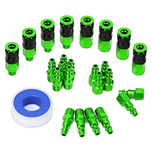 FYPower 25 Pieces 1/4" NPT Aluminum Air Coupler and Plug Kit, Quick Connect Air Fittings, Industrial Quick Connector Set (Green)