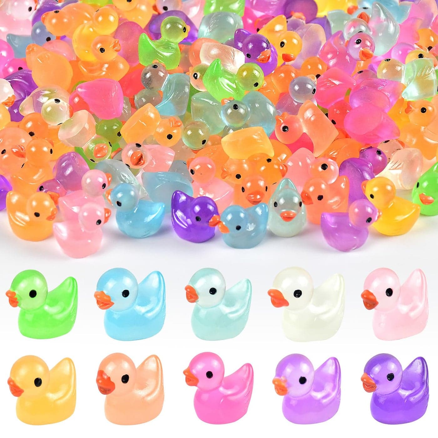 120Pcs Mini Resin Ducks Luminous Mini Ducks Glow in The Dark Tiny Ducks to Hide Little Ducks Miniature Ducks for Garden Micro Landscape DIY Craft Accessories Ornament Charms Party Toys