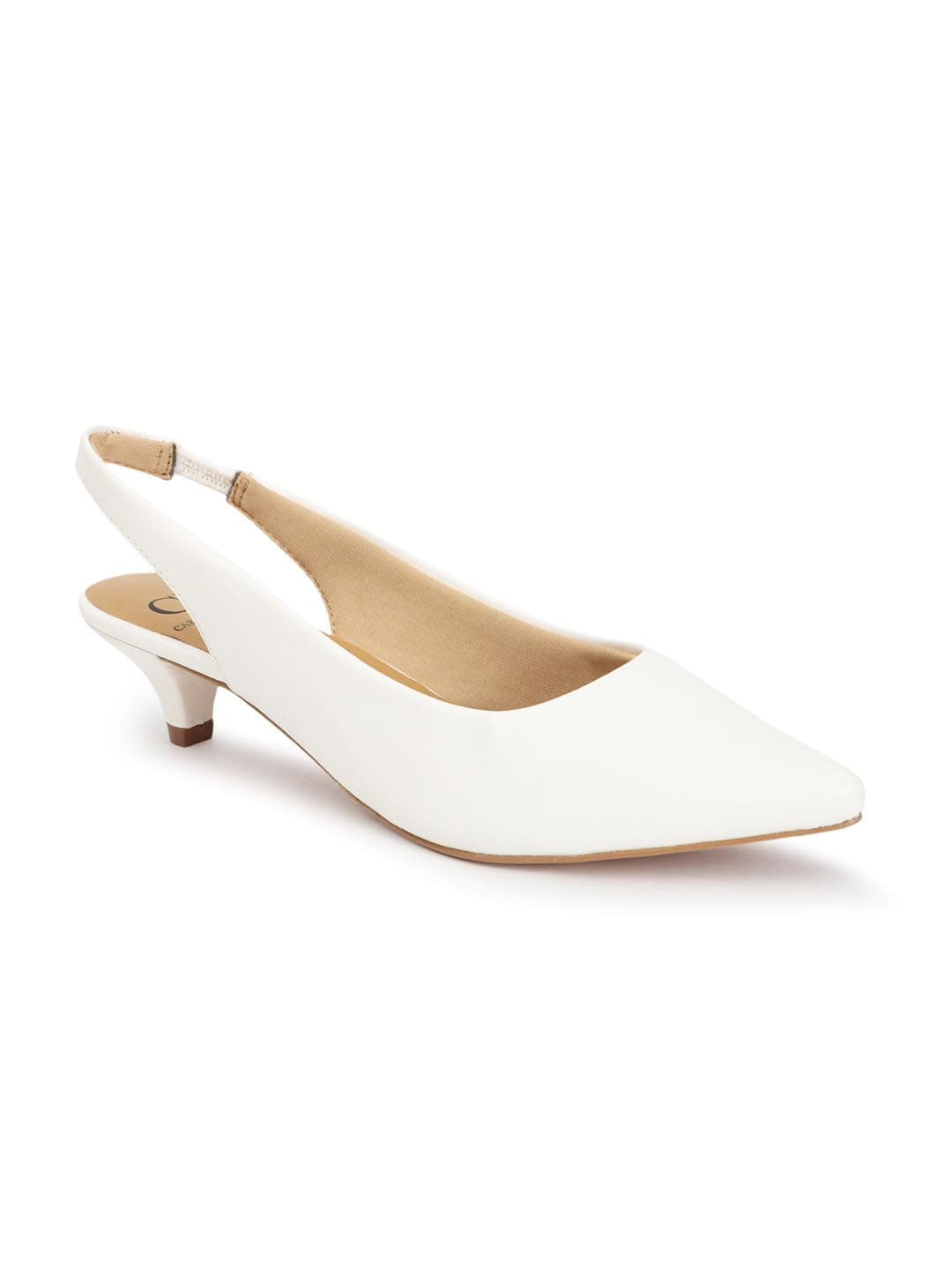 Carlton London Women White Stylish Slip On Shimmer Backstap Fashion Sandals for Casual use, Outdoor, Party and Holidays with Kitten Heels (37)