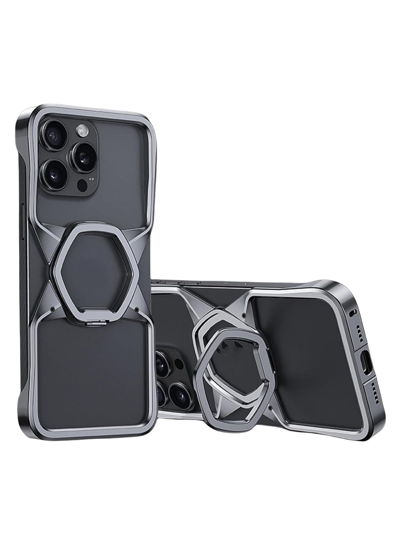 Metal frameless case for iPhone 16 Pro Max, invisible stand ultra-thin minimalist frameless aviation aluminum alloy case