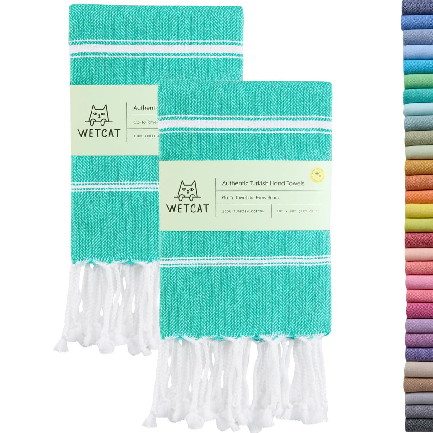 WETCAT Turkish Hand Towels with Hanging Loop Set of 2 20 x 30 100 Turkish Cotton PreWashed Quick Drying for Kitchen or Bathroom Mint Green
