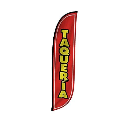 LookOurWay Feather Flag Banner - 12 Feet Tall Advertising Flags for Outdoor Business and Events Promotion - Swooper Flag Only - Mexican Food Tacos Flag - Taqueria Red Feather Flag (10M1200098)