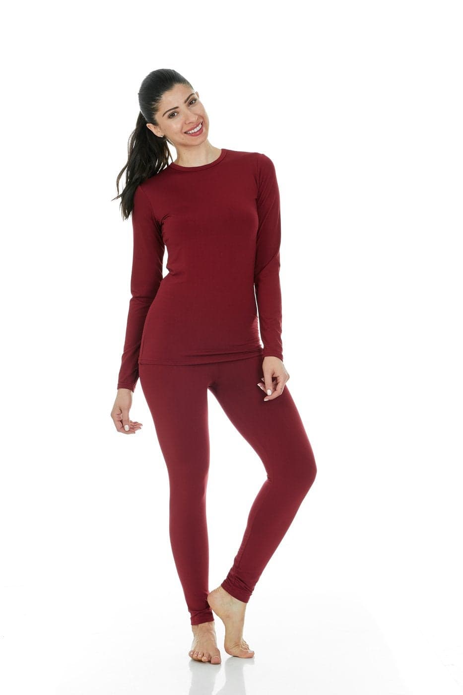 Thermajane Long Johns Thermal Underwear for Women Fleece Lined Base Layer Pajama Set Cold Weather Medium Red