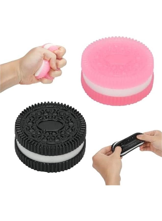 2PCS Taba Squeeze Toys for Stress Relief, Anxiety Relief Squishy Fidget Toy, Ultra-Soft Silicone Cookies Sensory Toys with Cute Design, Decompression Gift for Adults and Kids(Black Pink)