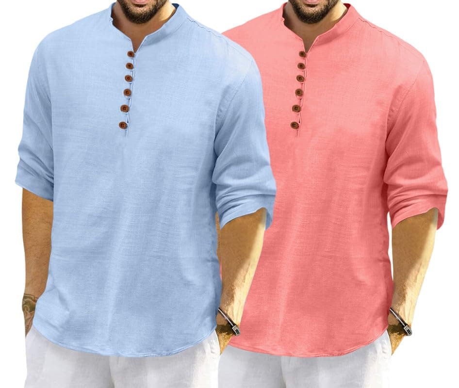 ROYALSCOUT Men's Cotton Polyester Blend Solid Regular Fit Full Sleeve Short Kurta | Ethnic, Lightweight Summer Kurta for Daily & Occasion Use
