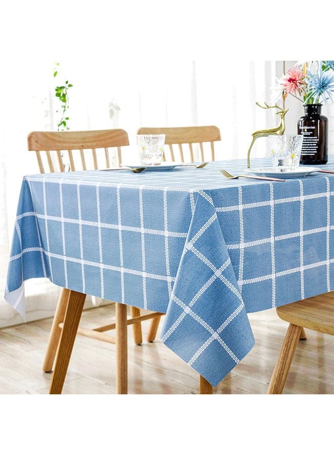 Checkerd Pattern Waterproof Table Cloth Blue/White 120x160cm