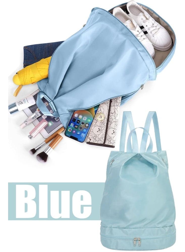 Gym Backpack Waterproof Swimming Backpack with Shoe Compartment & Wet Pocket Sports Travel Backpack Small Gym Bag (Blue)