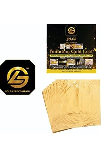 FGLC 100 Sheets Imitation Gold Leaf for Arts Multipurpose Gold Foil Paper Gilding Crafting Painting Decoration Furniture Jewellery Making Resin Arts 8x8 cm