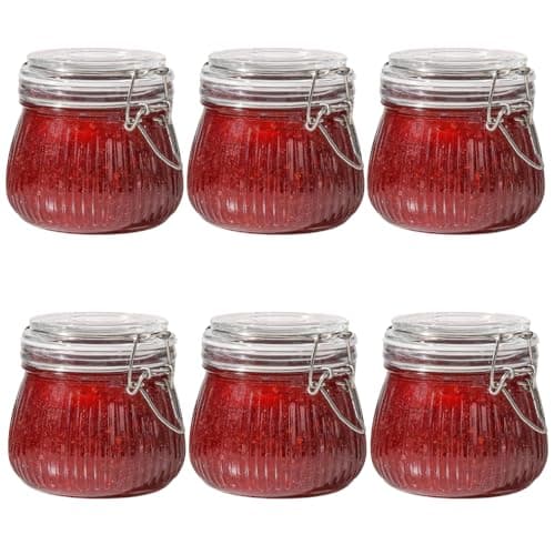 Ash & Roh Airtight Transparent storage jar with Rubber Seal lid and Clip Lock - Perfect for Kitchen Canning, Fermenting, and Storing Dry Food, Spices, Tea, Snacks, Sugar, and More (pack of 6, 500 ml)