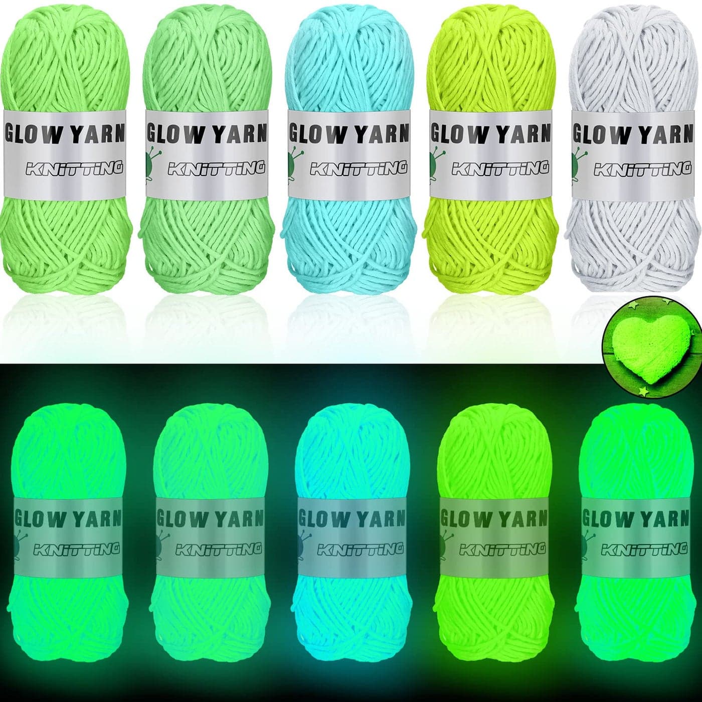 WILLBOND 5 Rolls Glow in The Dark Yarn Luminous Crochet Yarn for Crocheting DIY Knitting Glow Fingering Sewing Supplies for Arts Crafts Sewing Party Supplies 547 yd Per Roll Classic Colors