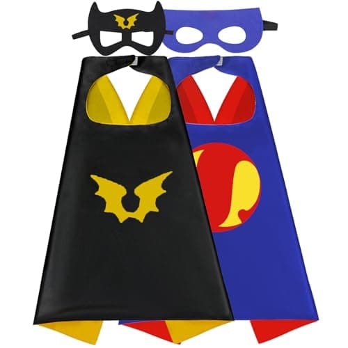 Mizzuco Superhero Capes for Kids Cloak with Mask Halloween Costumes and Party Dress up 2PCSBlackBlueYellow