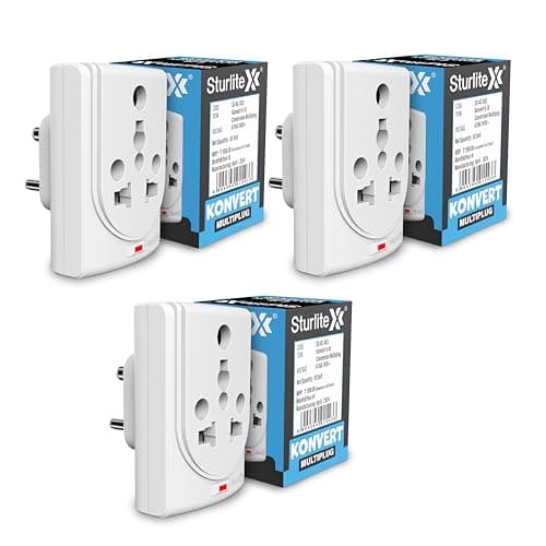 Sturlite Konvert Multiplug| 6-16 Amp| 2-Pin & 3-Pin Socket| Universal AC Travel Adapter| Premium Polycarbonate Body Socket| Compact Converter Plug for Travel, Home & Office Use - Pack of 3