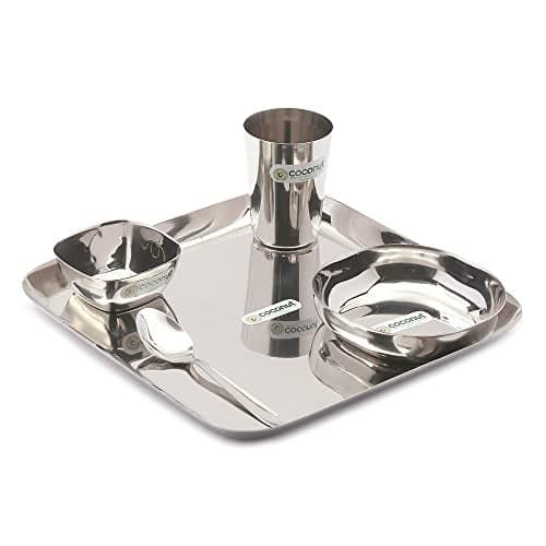 Coconut Stainless Steel Square Dinner Set/Dinnerware/Lunch Set - 5 Pieces