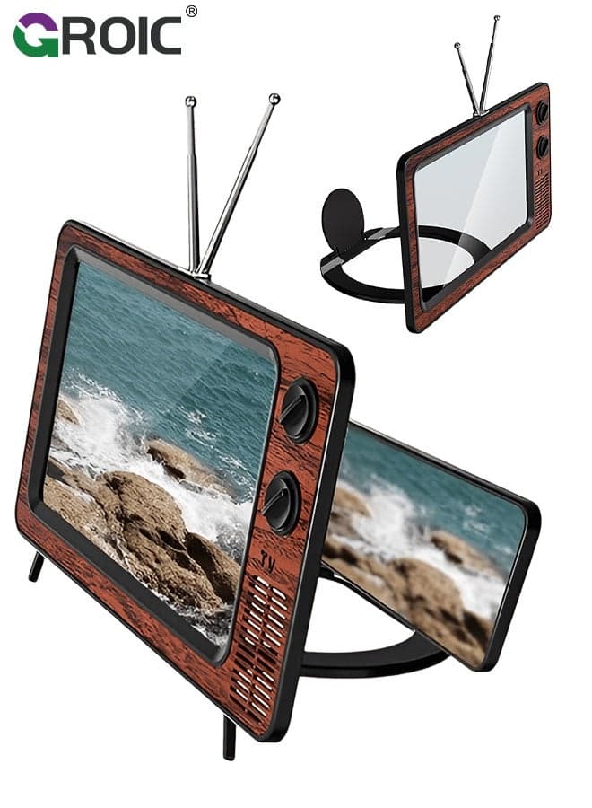 Retro TV Style Phone Screen Magnifier - 3D Video Enlargement Lens with Stand for Hands-Free Movie Watching & Creative Desktop Decoration for Movies, Videos, Gaming, Reading & Senior