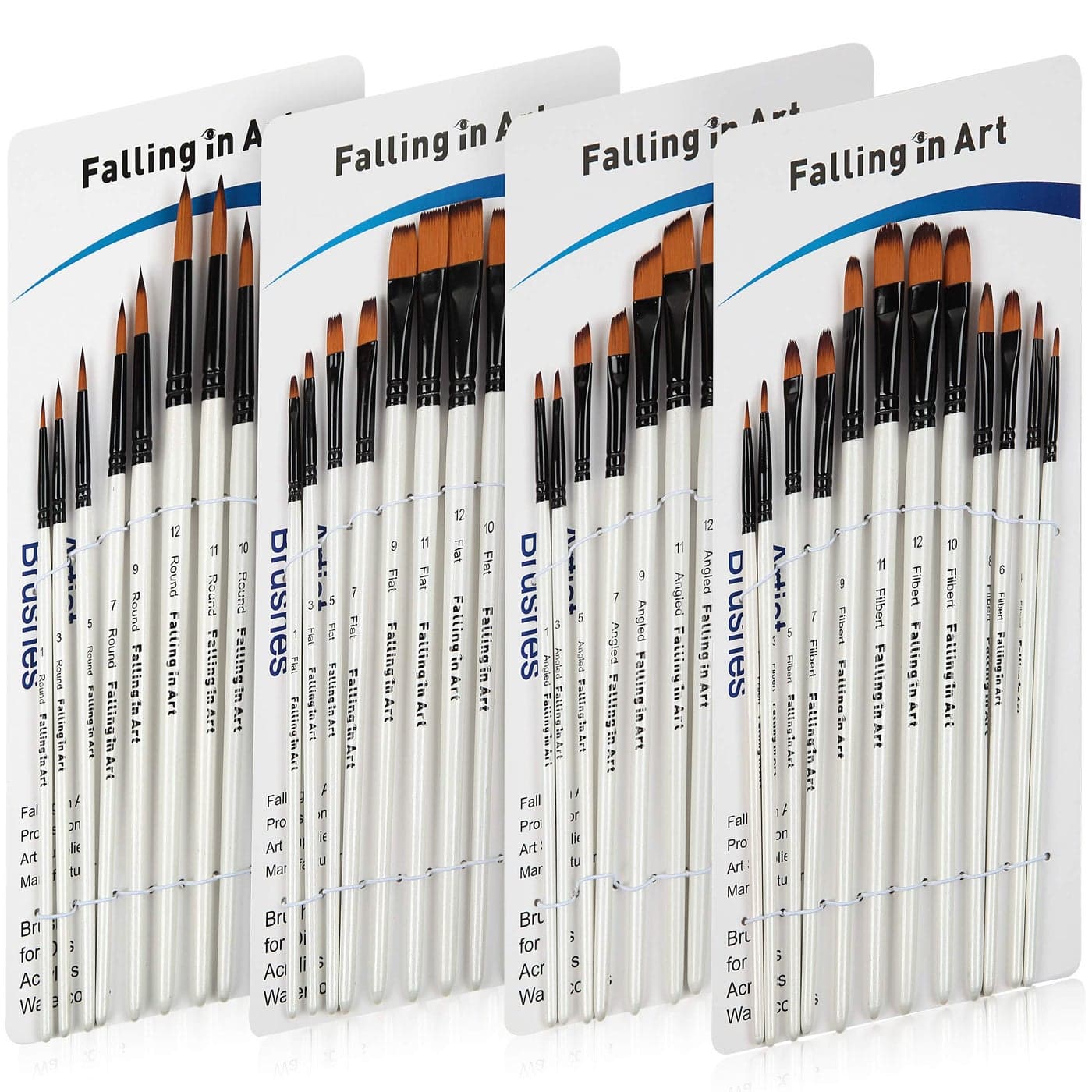 Falling in Art Nylon Painting Brushes Sets 48 PCS Artist Paintbrushes for Watercolor Acrylic Craft Oil Gouache Face Body Painting