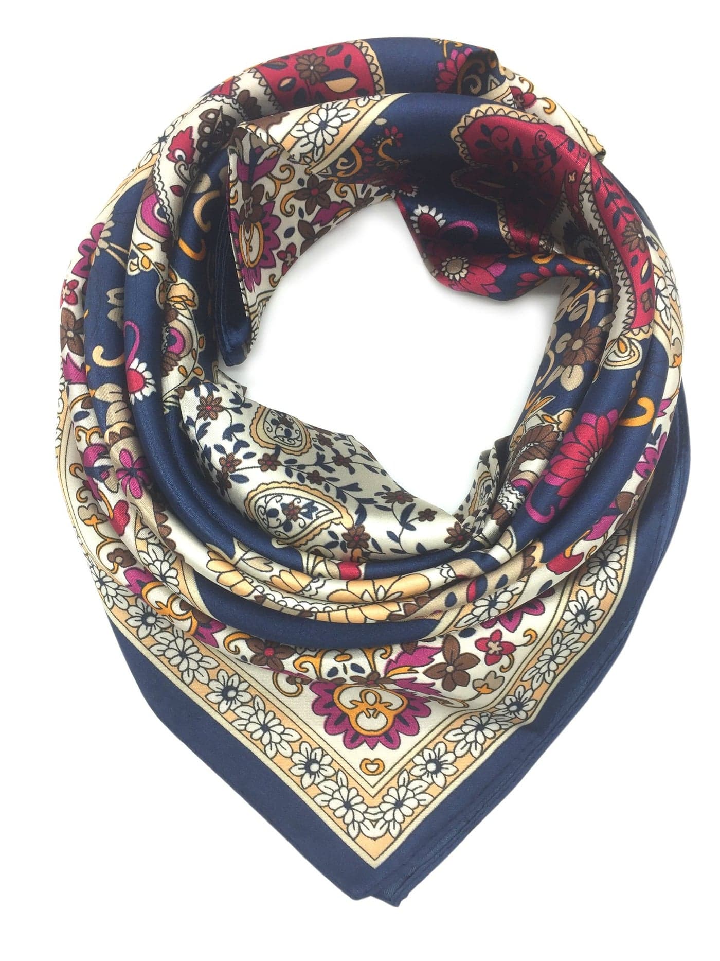 YOUR SMILE Silk Like Scarf Women's Fashion Pattern Large Square Satin Headscarf (Retro Bandanna)
