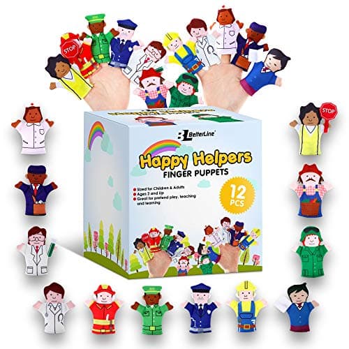 Happy Helpers Finger Puppets 12Piece Set Teach and Learn with a Variety of Neighborhood People Characters Free Bonus EBook for Families Children Kindergarten Play and ESL
