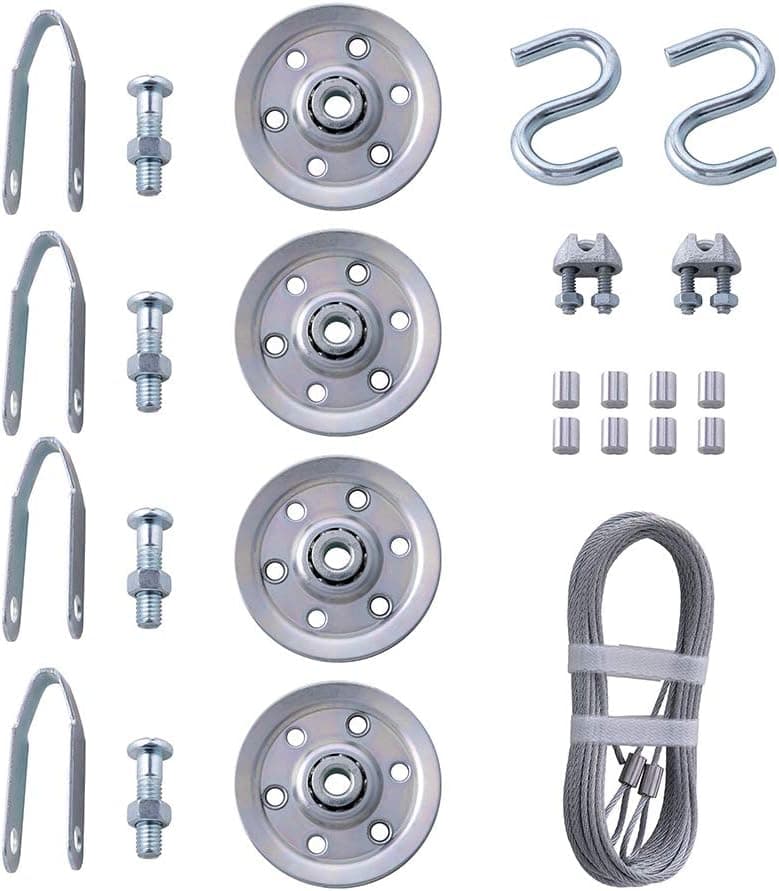 HOME MASTER HARDWARE Cable and Pulley Replacement Kit - 4pcs 3" Heavy Duty Pulleys, 2pcs Galvanized Aircraft Cables, 12 Fasteners for Garage Doors