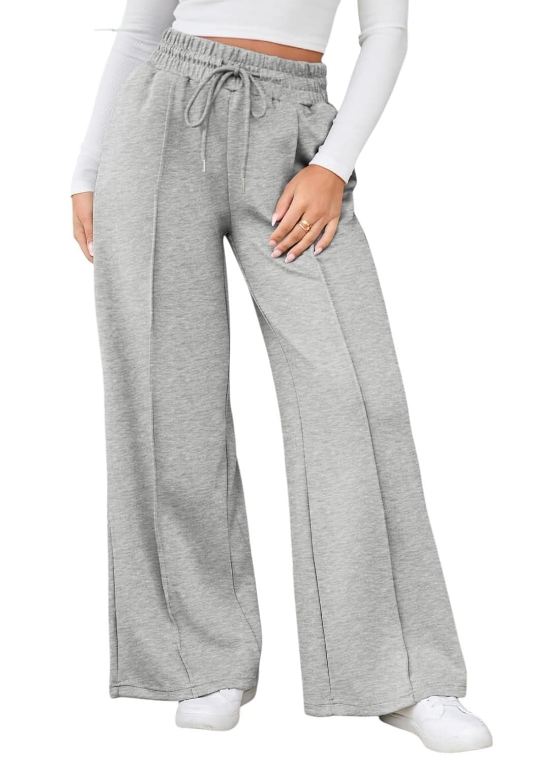 Q - RIOUS Women's Wide Leg Drawstring Relaxed Fit Trouser Grey