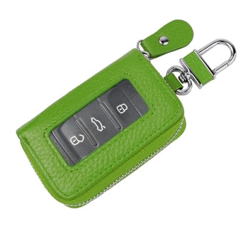Wuyaoyao Car Key Fob Cover Genuine Leather Car Key Case Holder with Keychain Universal Auto Smart Key Protector Case for Men Women Green