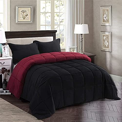 HIG 3pc Down Alternative Comforter Set - All Season Reversible Comforter with Two Shams - Quilted Duvet Insert with Corner Tabs - Box Stitched - Super Soft, Fluffy (King/Cal King, Black)