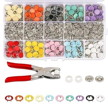 Qatalitic Premium Snap Buttons, Grommet Tool Kit, 100 Prong Buckles & 100 Snap Buckles, 200 Pcs Coloured Five Claw Buckle Rings, Thickened Snap Fasteners Kit, for Household Clothing, Sewing & Crafting