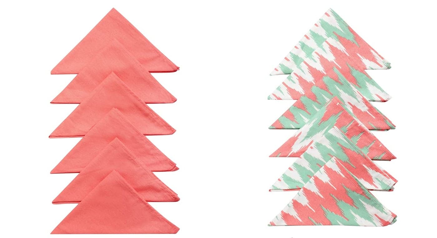 Dekor World 12 Pieces Cotton Ternion Aqua Pink Printed and Solid Napkin Set for Dinning and Kitchen