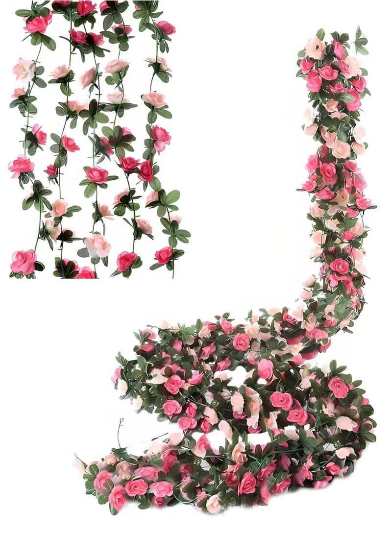 Flower Garland Fake Rose Vine Artificial Flower Hanging Rose Ivy Flower Plants Artificial,Home Hotel Office Weddin Party Garden Craft Art Décor 5 Pack