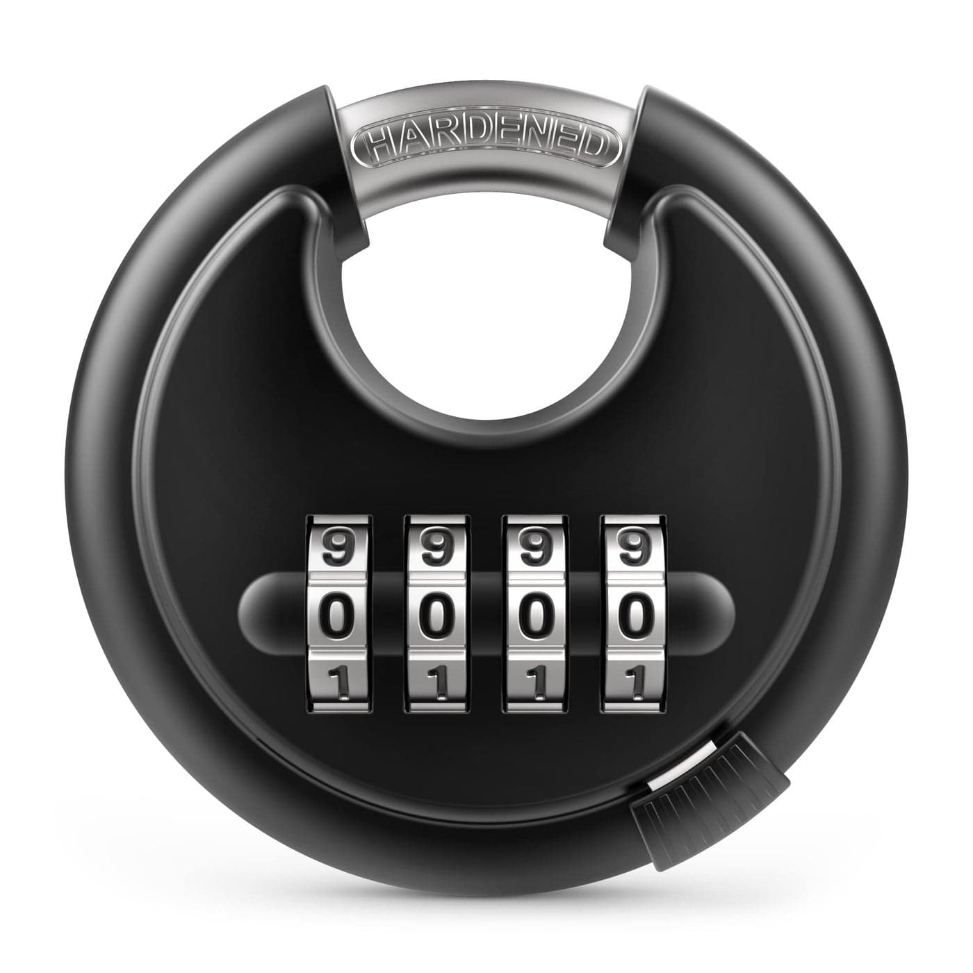 Puroma Combination Lock 4 Digit Disc Padlock with Hardened Steel Shackle Keyless Heavy Duty Combo Lock for Outdoor Sheds Fence Gate Hasps Storage Unit School Gym Locker 1 Pack Black