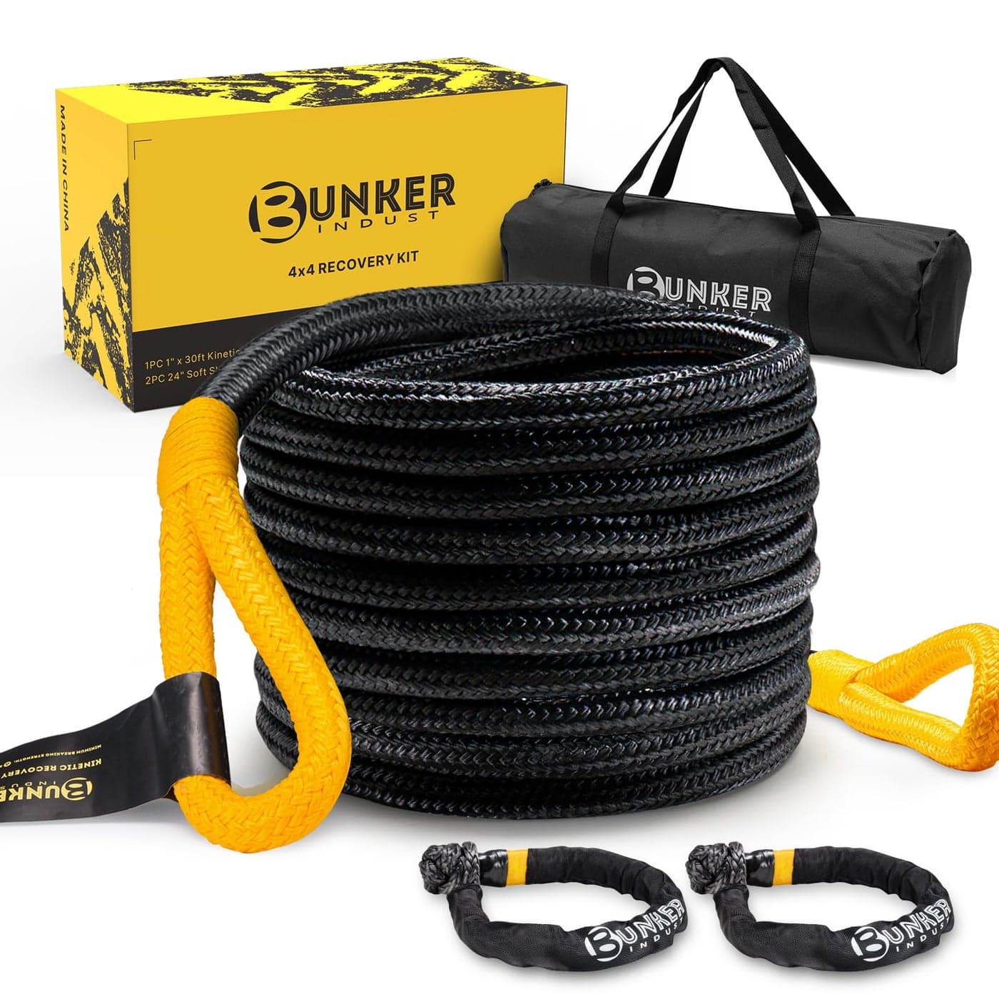 BUNKER INDUST 130ft Kinetic Recovery Rope with 2 Soft Shackles Kit Kinetic Recovery Tow Rope Snatch Strap Off Road Recovery Kit for UTV ATV Truck Car Jeep Tractor