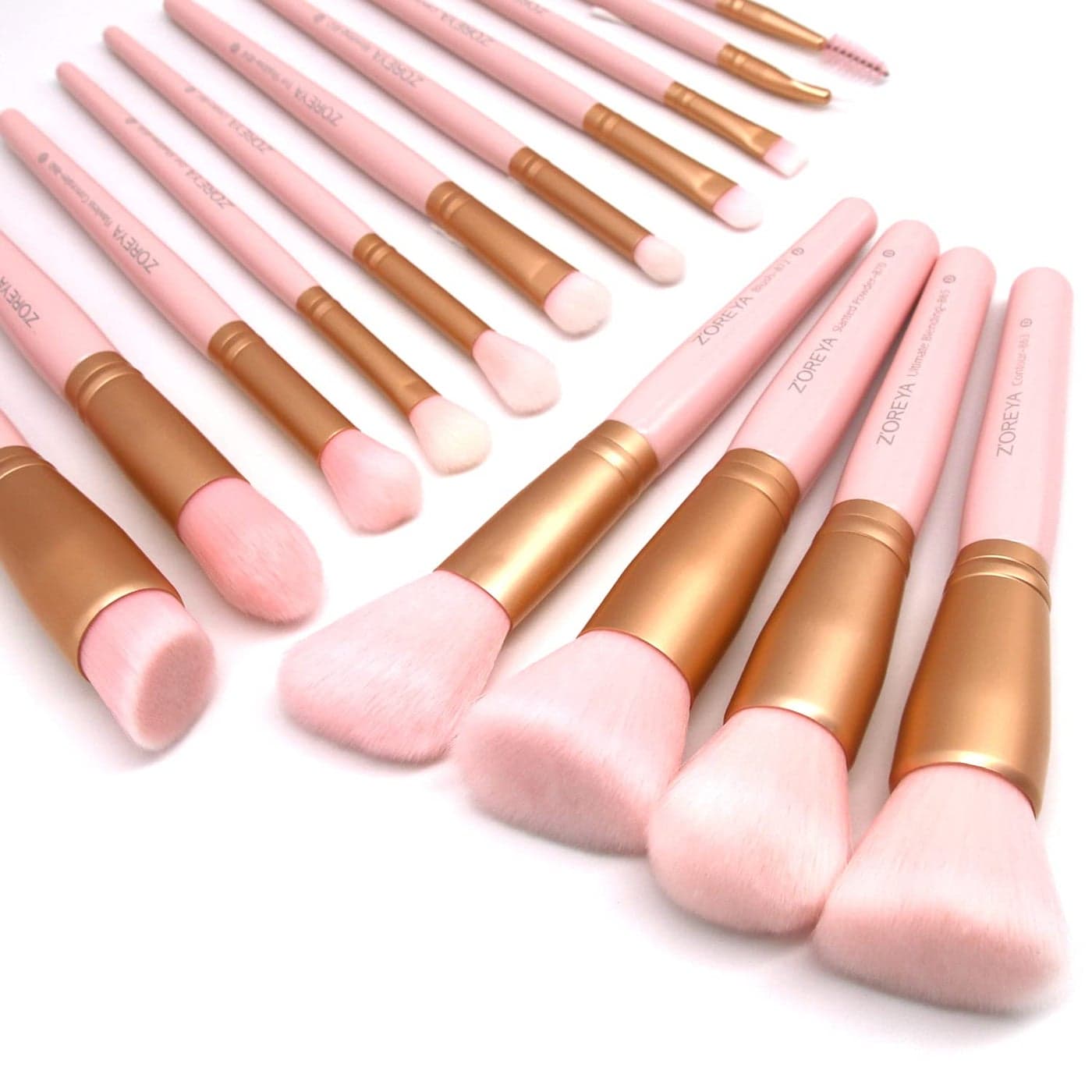 ZOREYA Makeup Brush Set 15 Pcs Premium Synthetic Foundation Concealers Eye Shadows Make Up BrushEyeliner BrushesPink