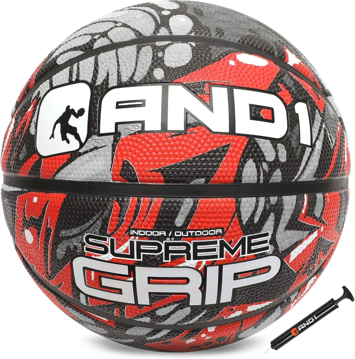 AND1 Supreme Grip Basketball: Official Regulation Size 7 (29.5 inches) Rubber- Deep Channel Construction Streetball, Made for Indoor Outdoor Basketball Games