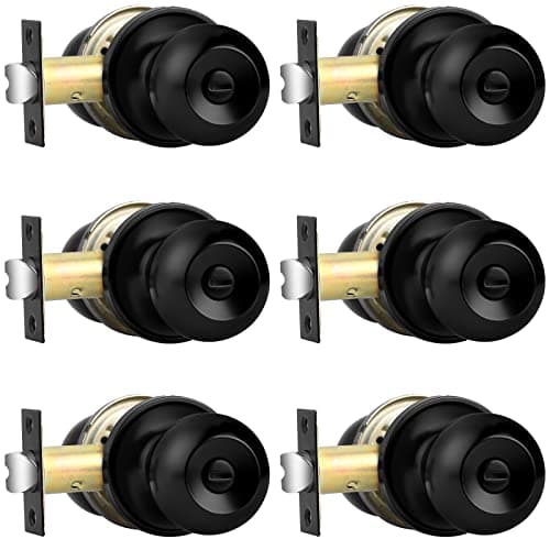 Probrico Ball Privacy Interior Door Knobs Bedroom and Bathroom Door Handle Keyless Black Lockset Stainless Steel,6 Pack