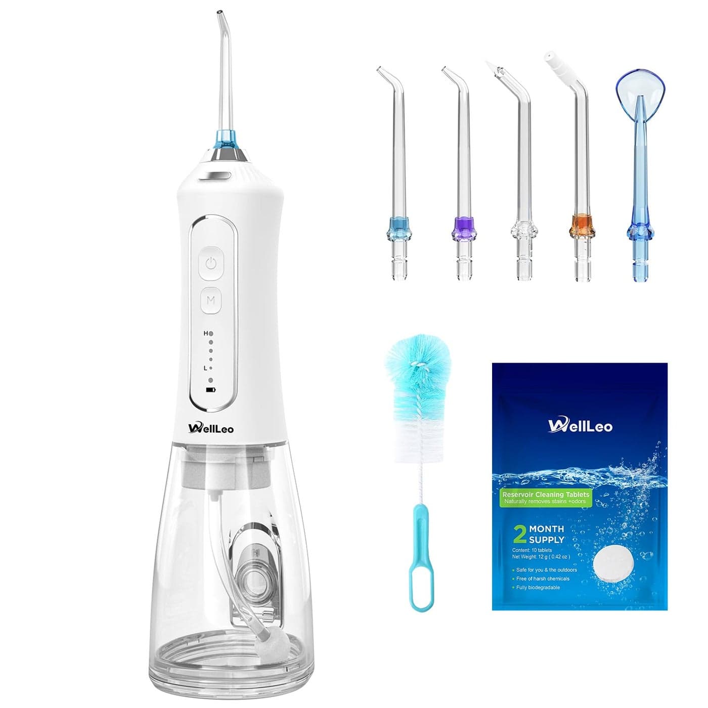 WellLeo Water Flosser for Teeth 300ML Cordless Oral Irrigator Rechargeable Dental Flosser Picks with 5 Modes 5 Jet TipsIPX7 Waterproof Teeth Cleaner for Braces Gum Care Home Travel Use