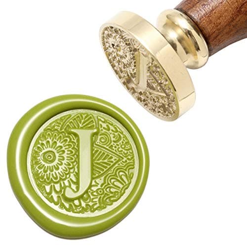 Letter J Wax Seal Stamp Yoption Brass Head Botanical Alphabet Initial Sealing Stamp with Wooden Handle