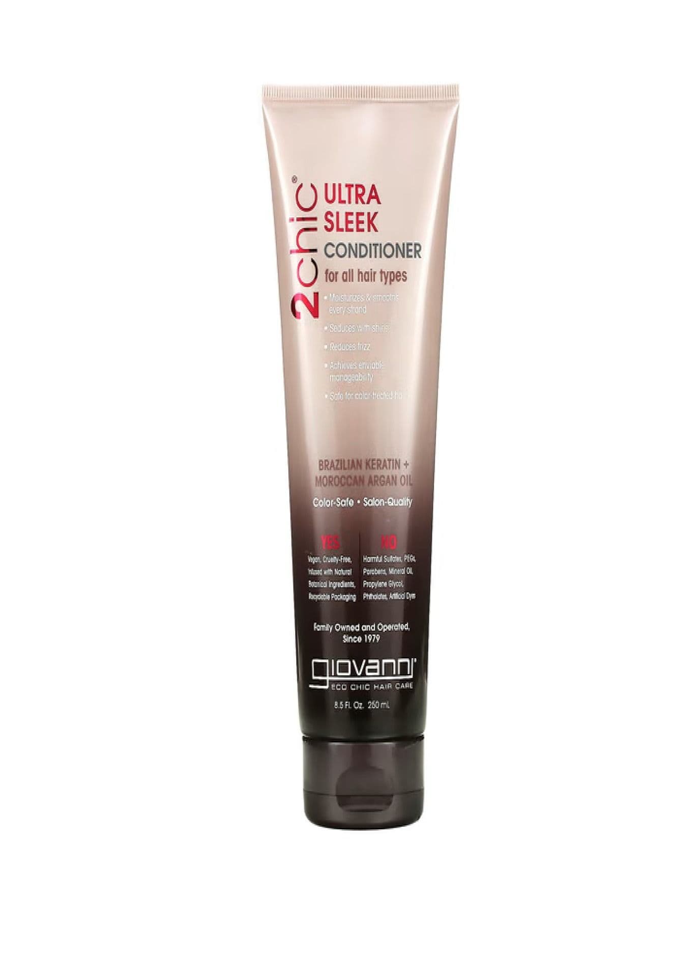 Giovanni 2chic Ultra-Sleek Conditioner For All Hair Types Brazilian Keratin + Moroccan Argan Oil 8.5 fl oz (250 ml)