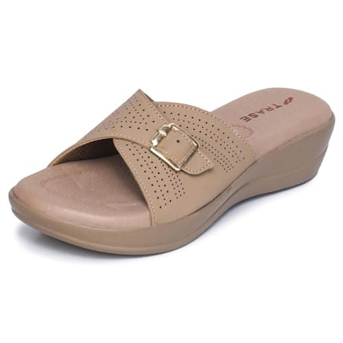 TRASE Stylish Wedges Heels Sandals for Women | Comfortable & Lightweight Slip-On Footwear for Girls | Ladies Fashion Sandal for Party, Office & Casual Use (Beige, 7 UK)