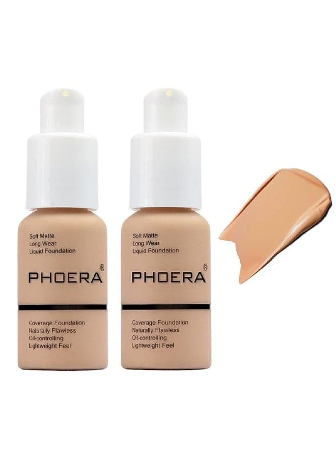 2 Pack PHOERA Foundation 104 Buff Beige Makeup,Full Coverage Foundation for Women and Girls