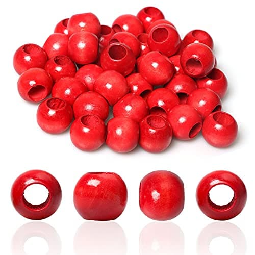 Red Wood Beads 18mm Large Hole Round Loose Spacer Beads Vintage Style Wooden Macrame Beads with 10mm Hole for Jewelry Making Garlands Home Decor, 50PCS